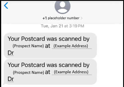 Example of Vortex Postcards feature sms 